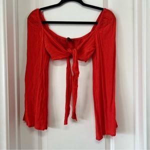 ASOS Orange Long Sleeve Crinkle Beach Crop Top with Front Tie